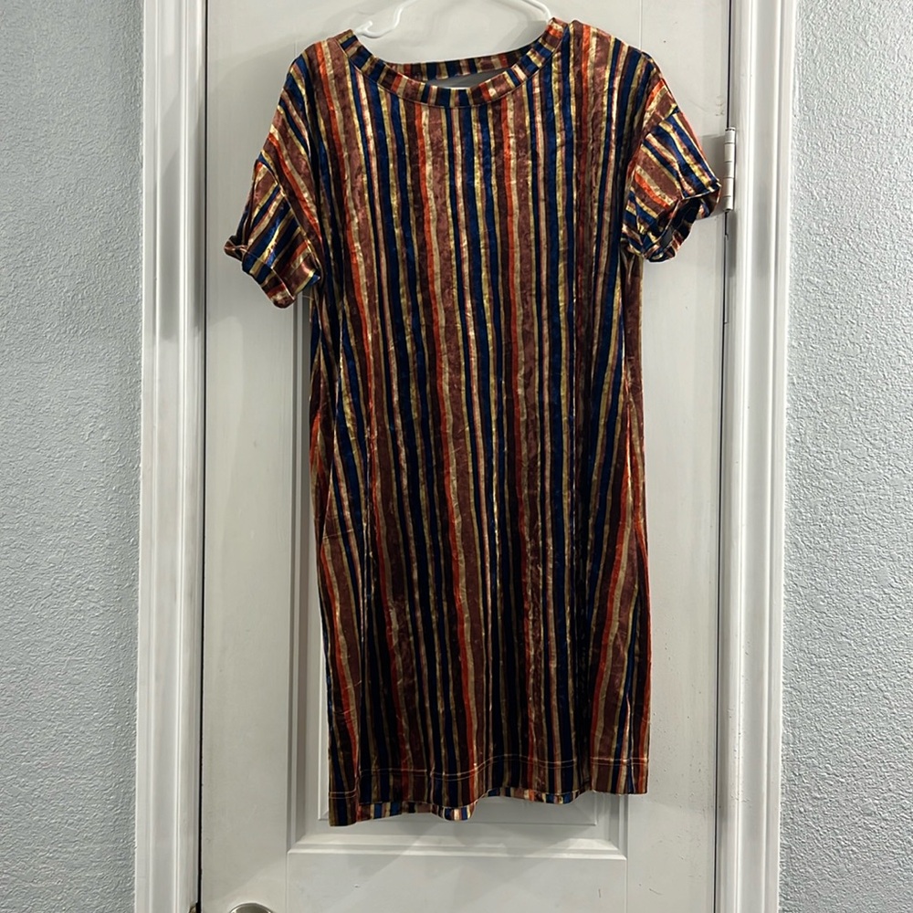 Velvet stripe dress with pockets